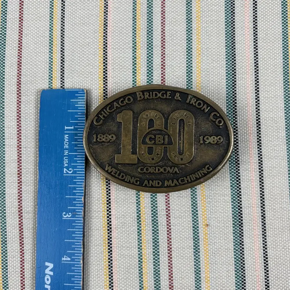 Vintage Anacortes Brass Chicago Bridge & Iron Co Belt Buckle Mens One Size Gold